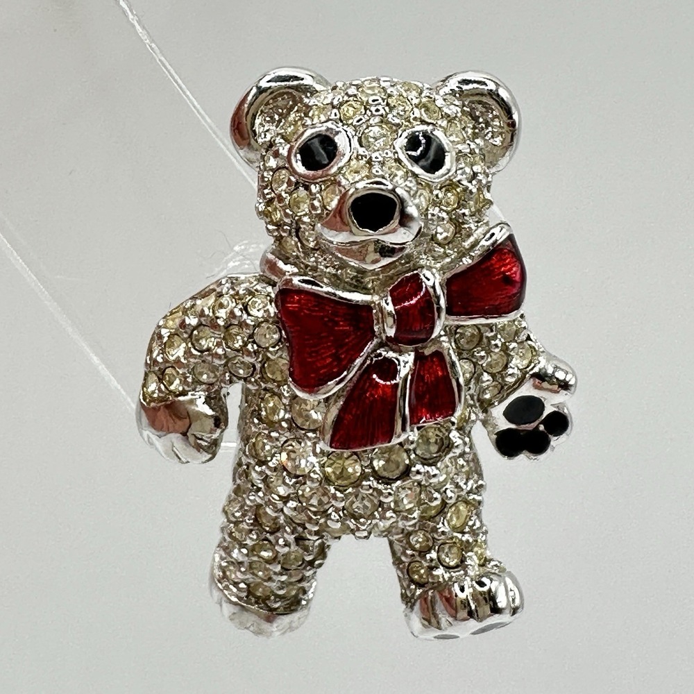 Swarovski Crystal TEDDY BEAR Brooch Pin 1.25"